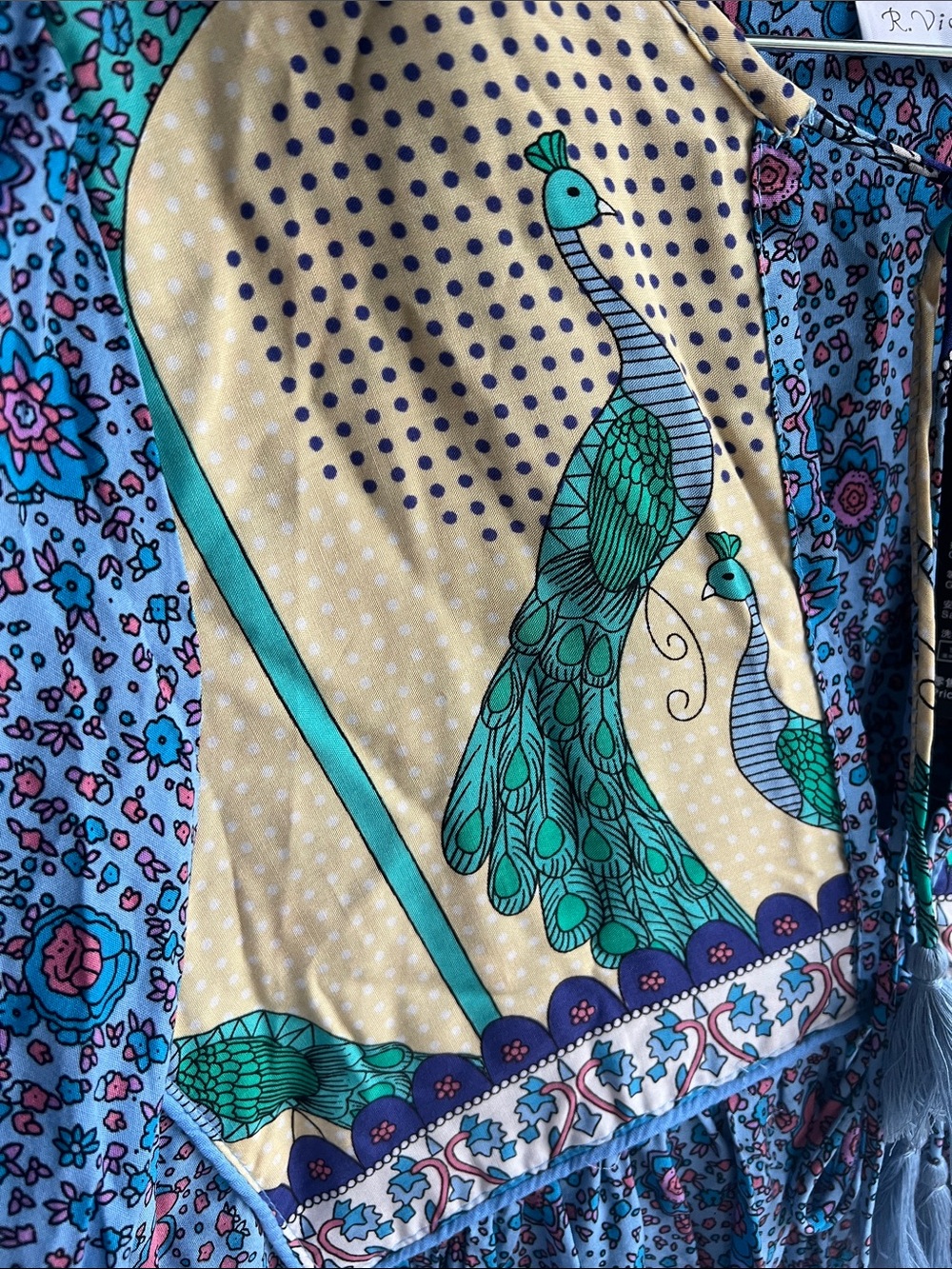 Boho Peacock Print Maxi Dress in Blue 💕 size small - Picture 6 of 7